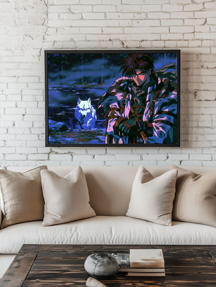 Wolf Warrior Forest Anime Poster. — room view 1