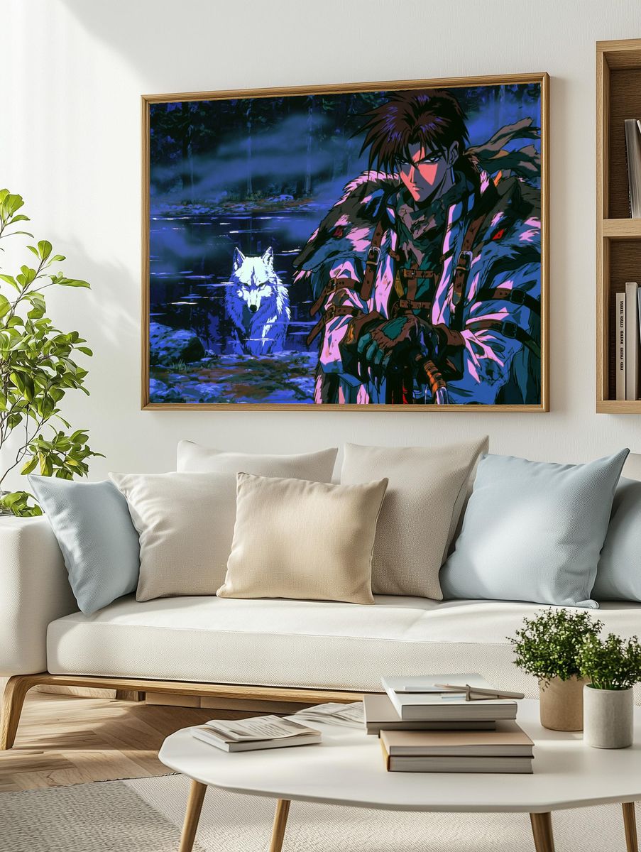 Wolf Warrior Forest Anime Poster. — room view 2