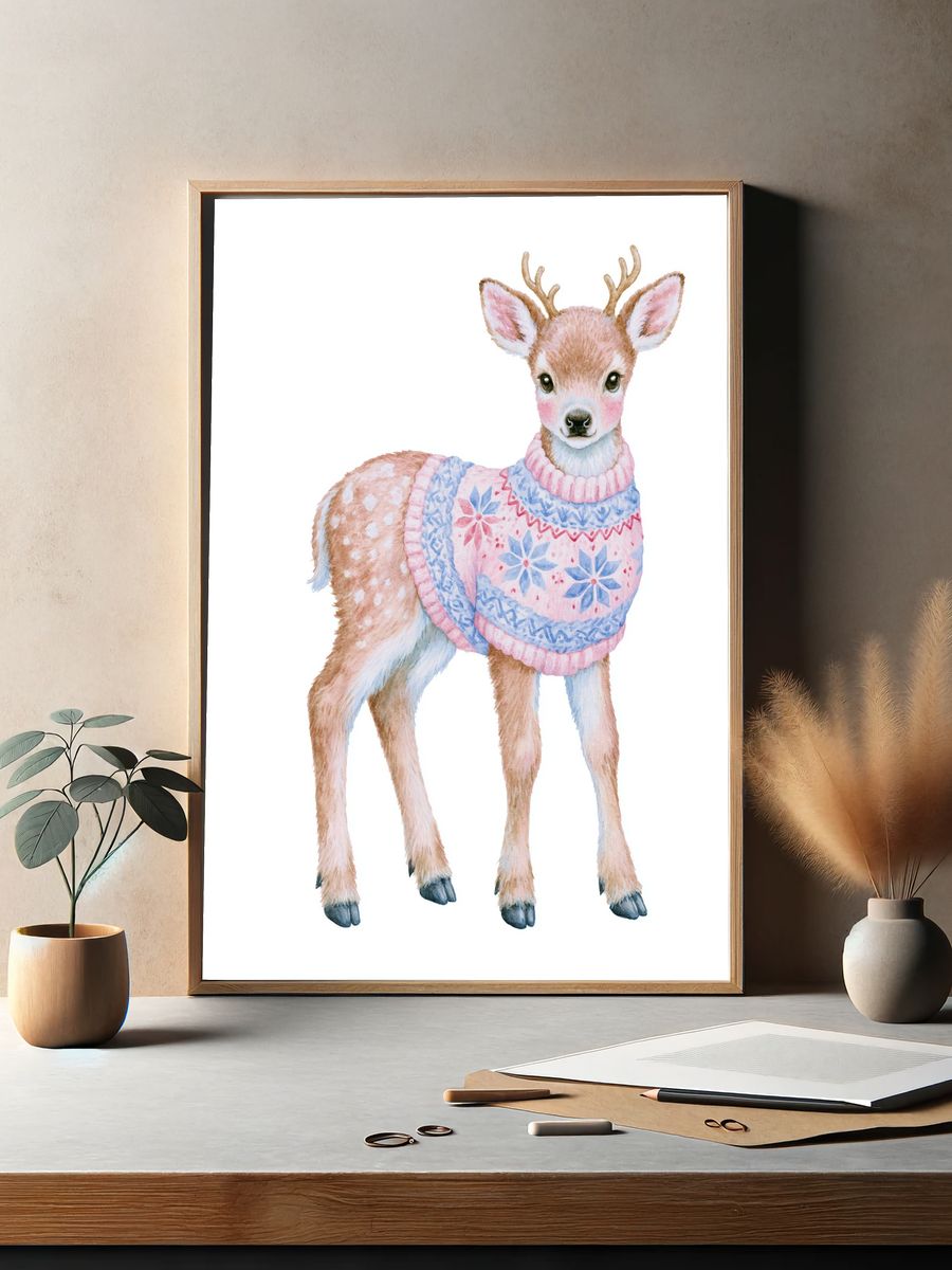 Watercolor Deer Fawn Poster. — room view 2