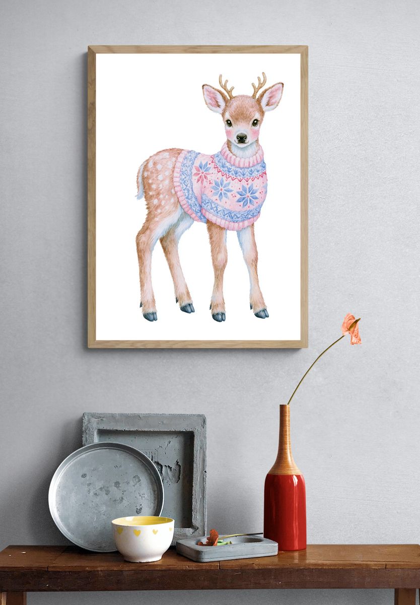 Watercolor Deer Fawn Poster. — room view 3