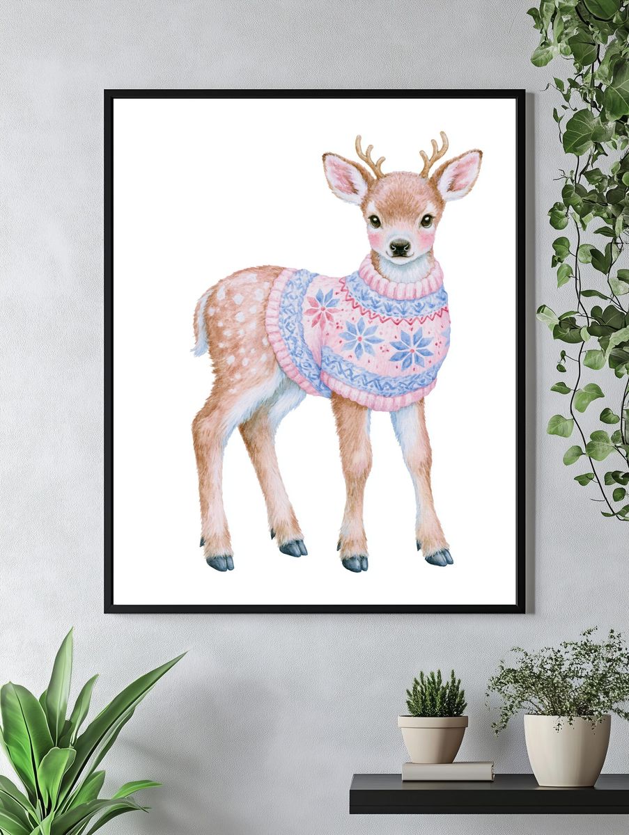 Watercolor Deer Fawn Poster. — room view 4