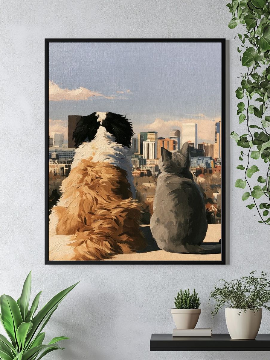 City View with Dog and Cat Poster. — room view 4