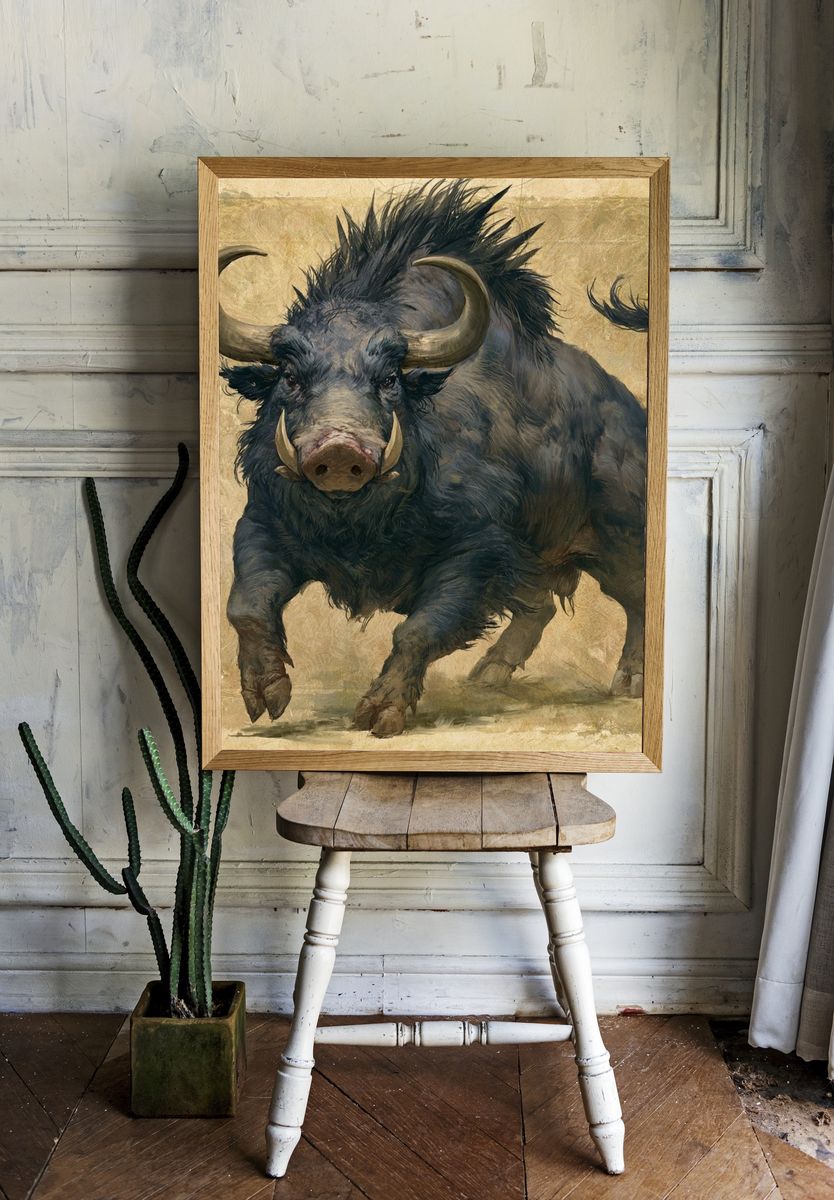 Charging Warthog Illustration Poster. — room view 1