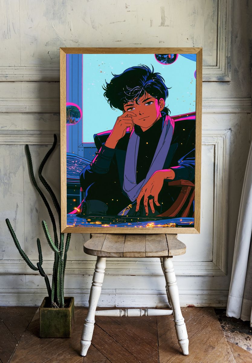 Anime Portrait Neon Poster. room preview