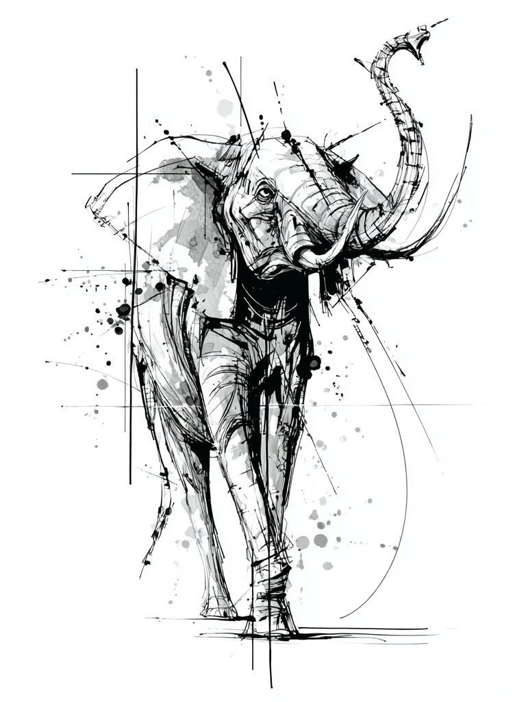 Abstract Elephant Ink Poster. poster — animals art