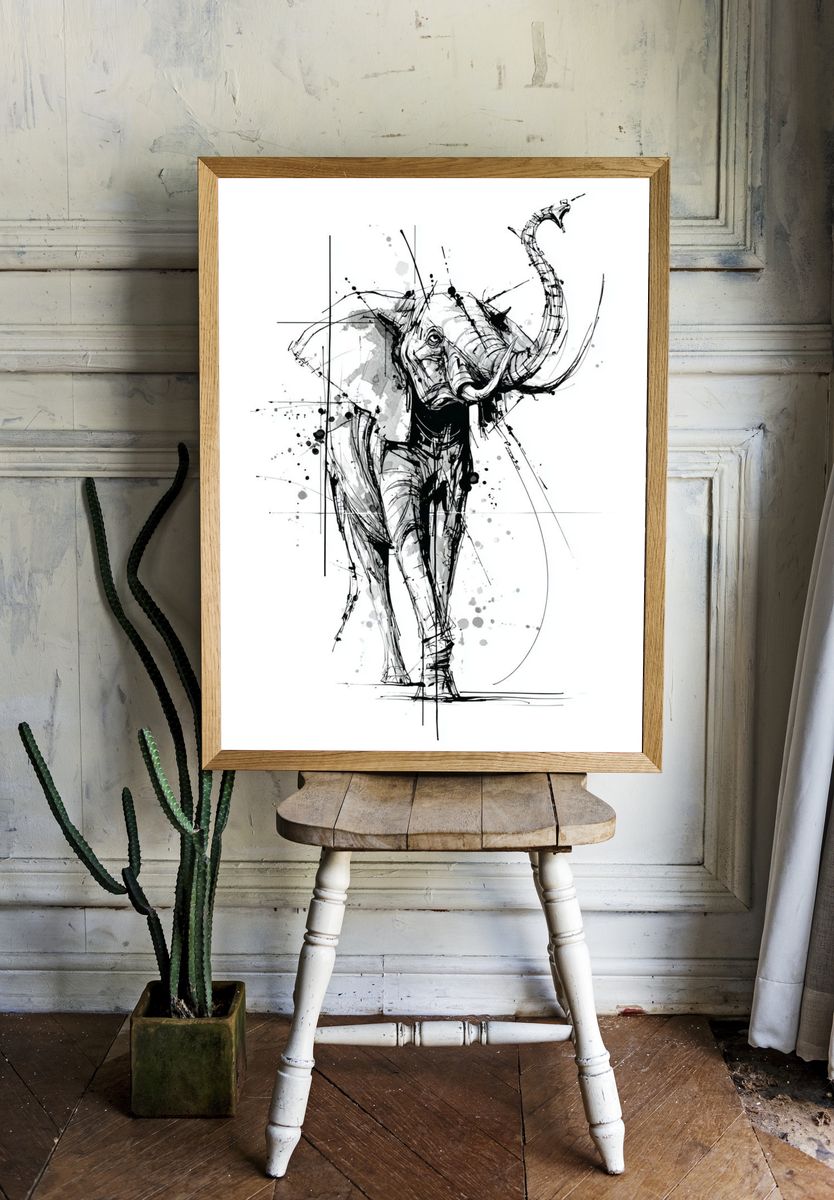 Abstract Elephant Ink Poster. — room view 1