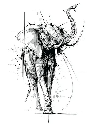 Abstract Elephant Ink Poster. poster