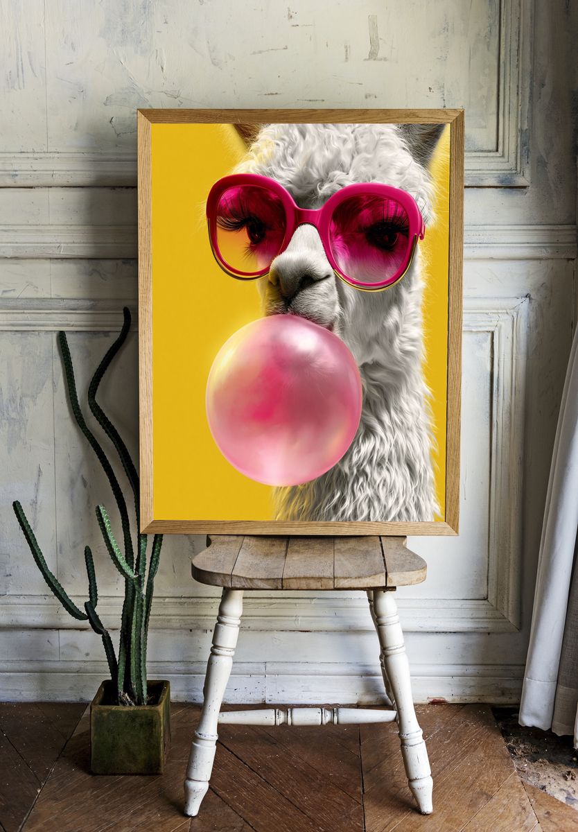 Llama Bubblegum Pop-Art Poster. — room view 1