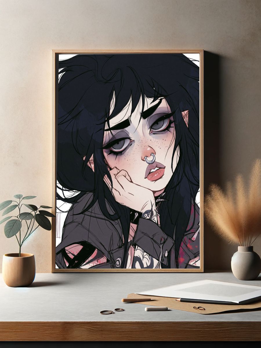 Gothic Punk Portrait Print. — room view 2