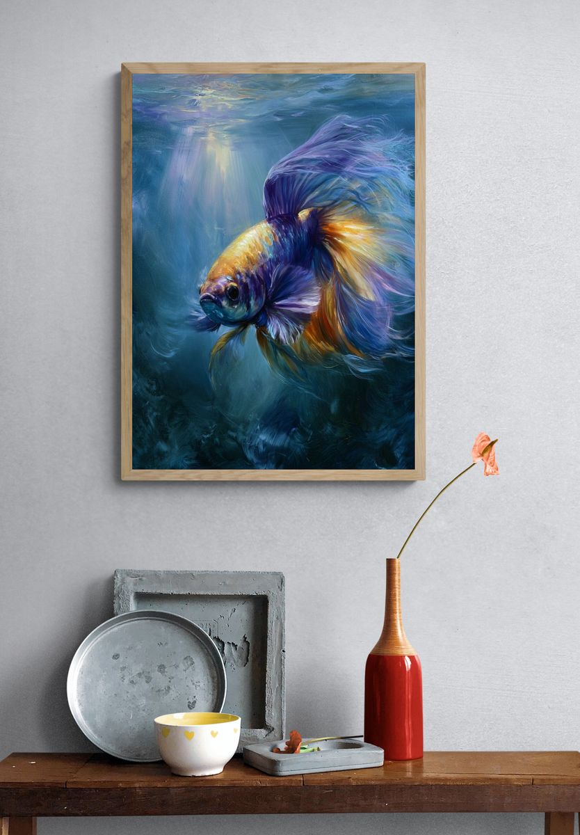 Betta Fish Underwater Illustration Poster. — room view 3
