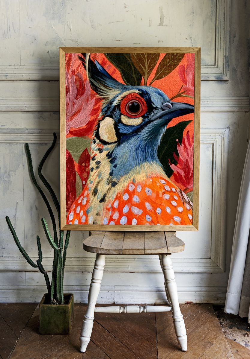 Colorful Bird and Floral Illustration Poster. — room view 1