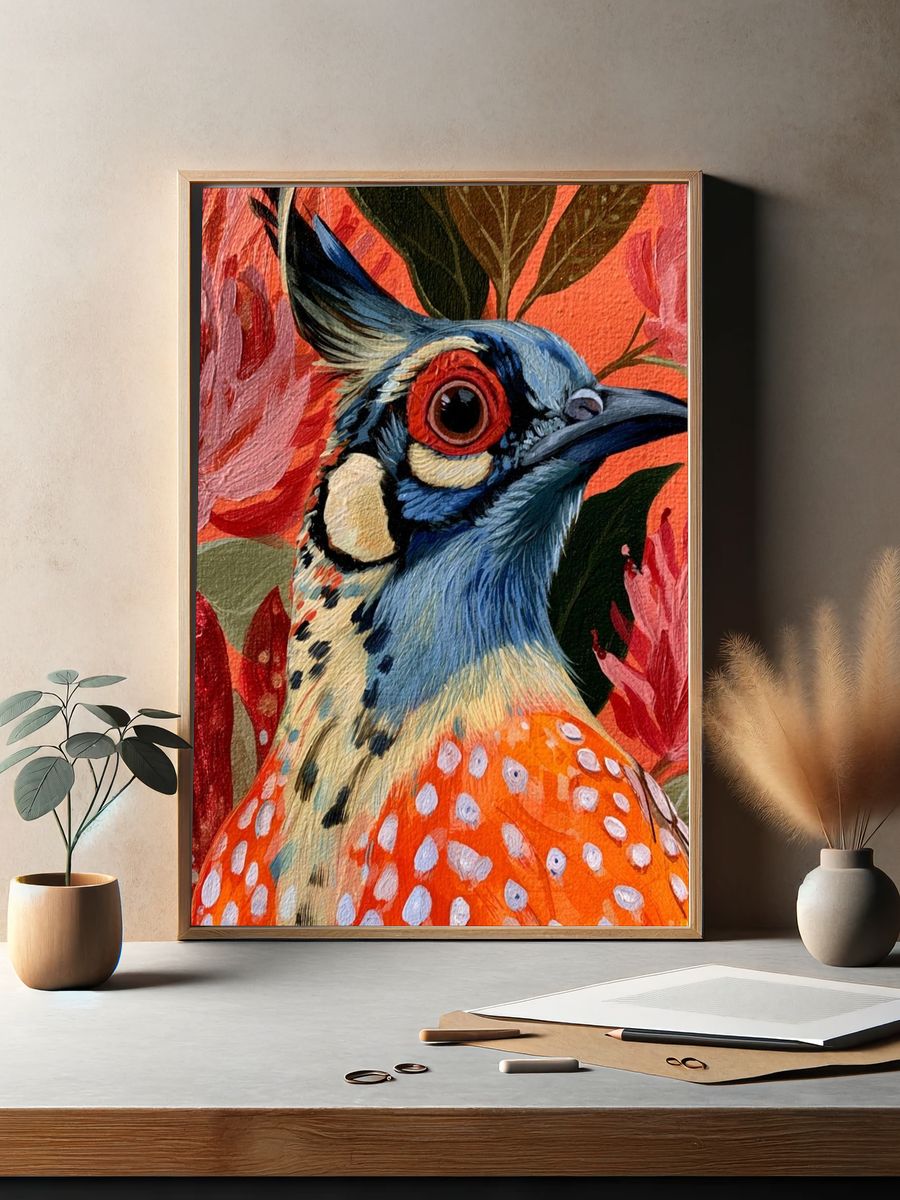 Colorful Bird and Floral Illustration Poster. — room view 2