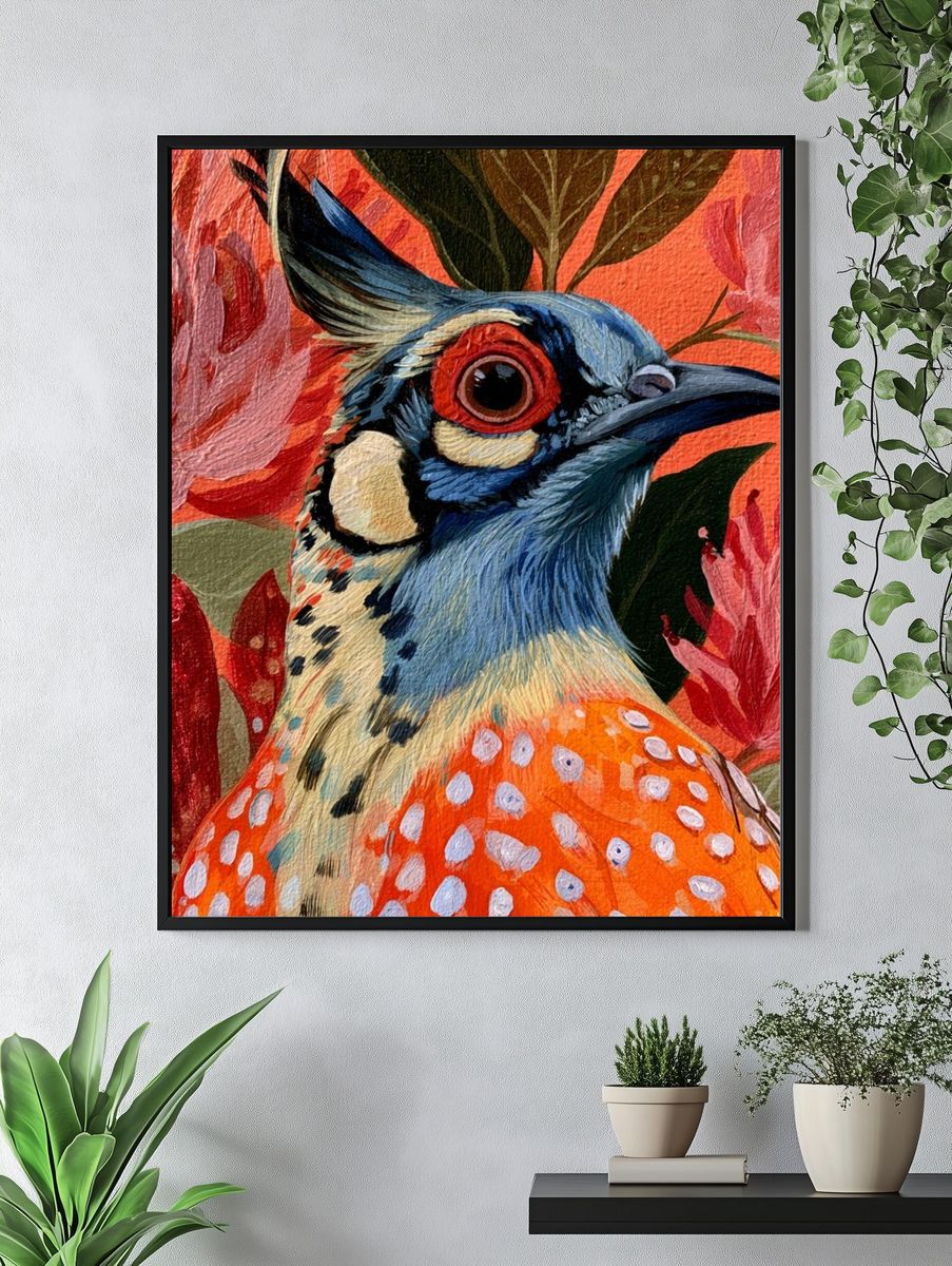 Colorful Bird and Floral Illustration Poster. — room view 4