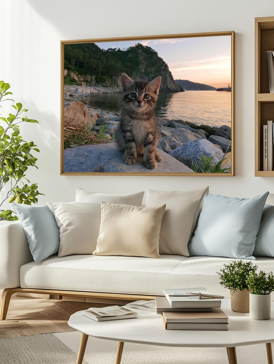 Kitten at Sunset Photography Poster. — room view 2