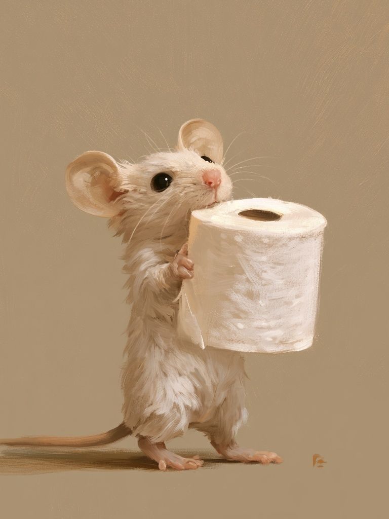 Mouse with Toilet Paper Illustration Poster. poster — animals art