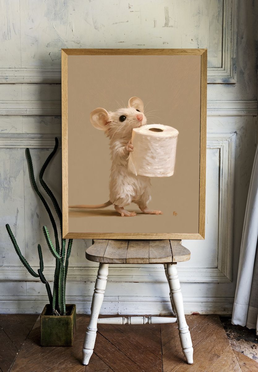 Mouse with Toilet Paper Illustration Poster. — room view 1