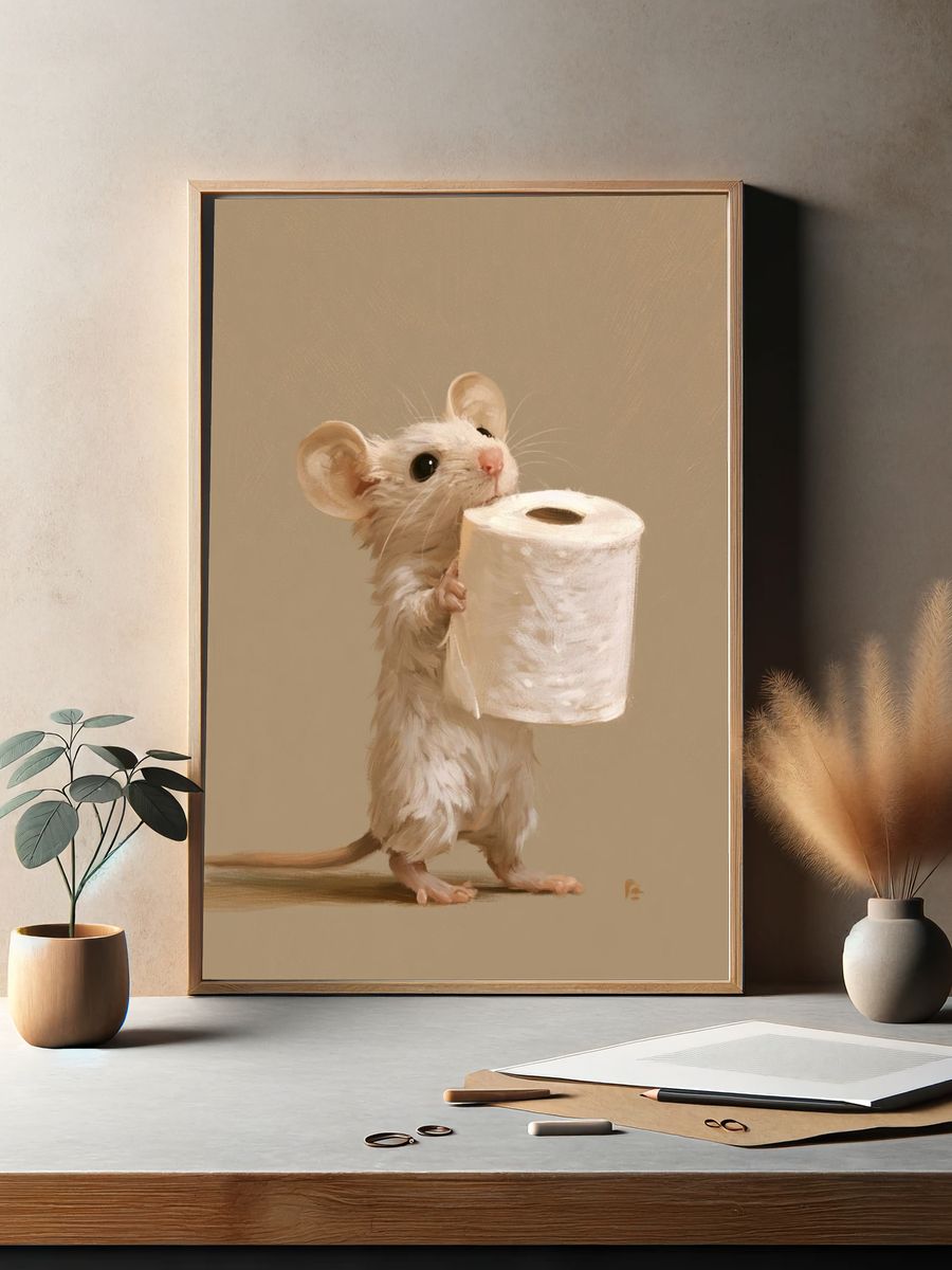 Mouse with Toilet Paper Illustration Poster. — room view 2