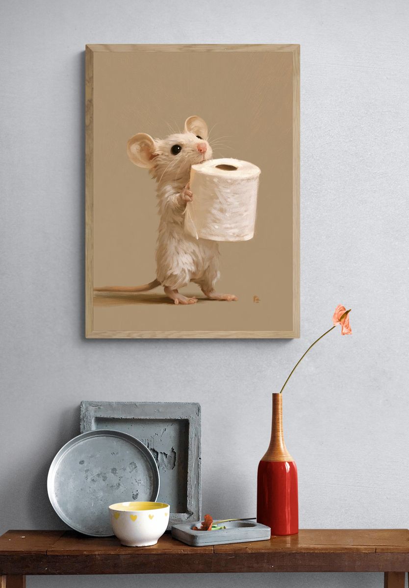 Mouse with Toilet Paper Illustration Poster. — room view 3