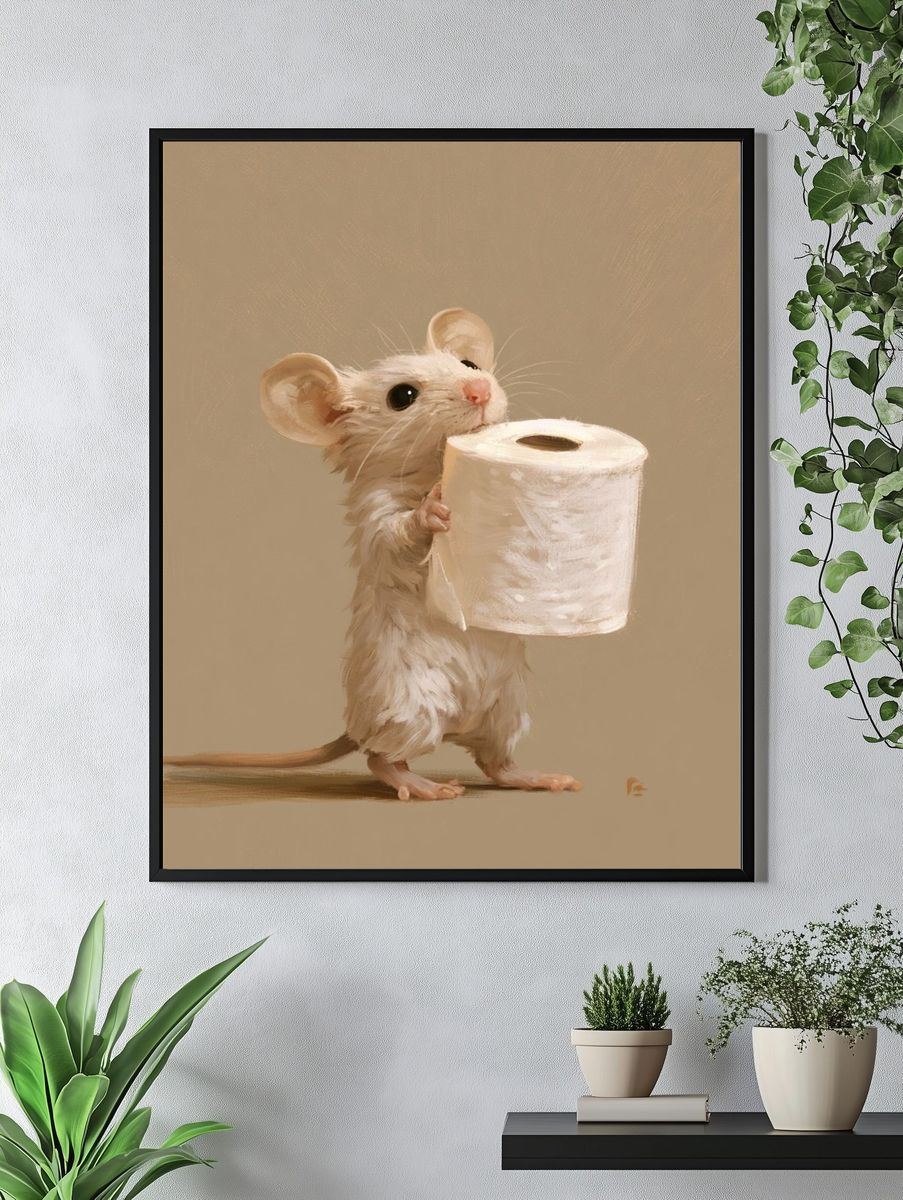 Mouse with Toilet Paper Illustration Poster. — room view 4