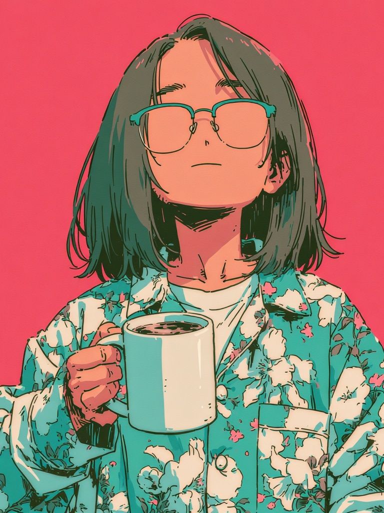 Coffee Break Portrait Illustration Poster. poster detail