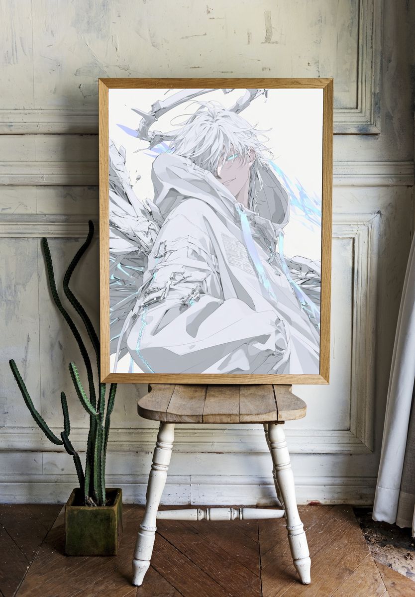 White-Haired Anime Angel Poster. room preview