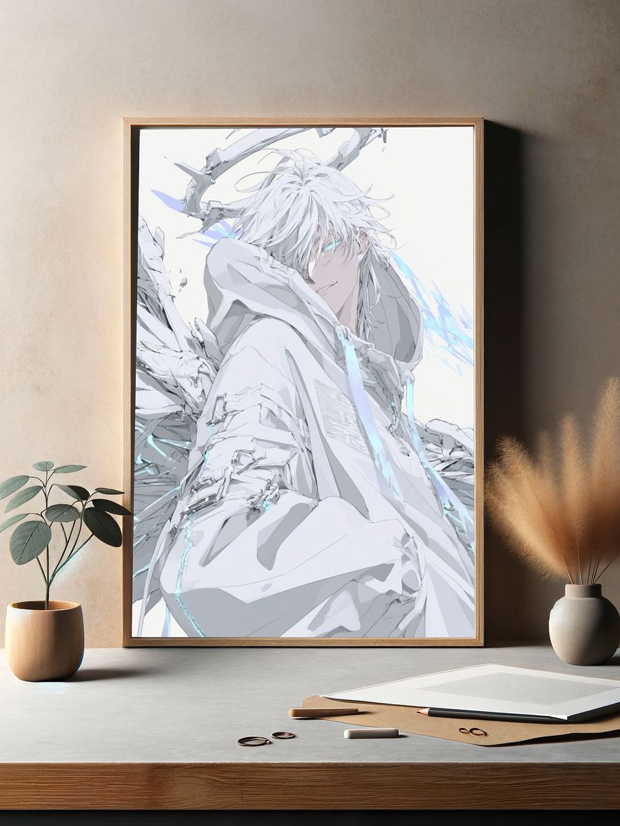 White-Haired Anime Angel Poster. — room view 2