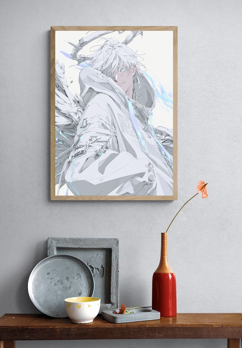 White-Haired Anime Angel Poster. — room view 3
