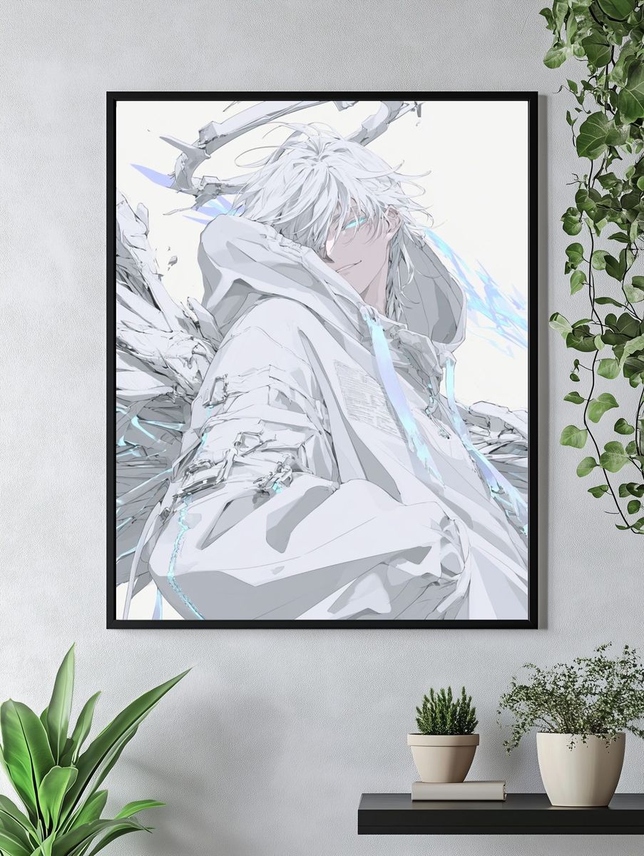 White-Haired Anime Angel Poster. — room view 4