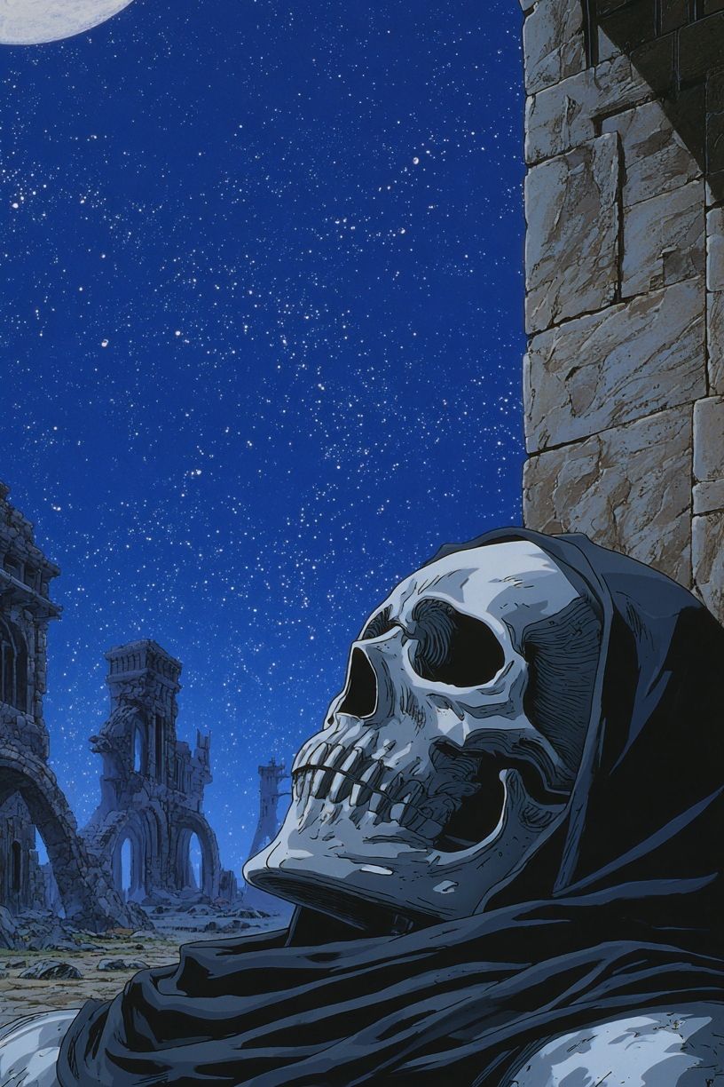 Moonlit Skull Ruins Anime Poster. poster — anime art