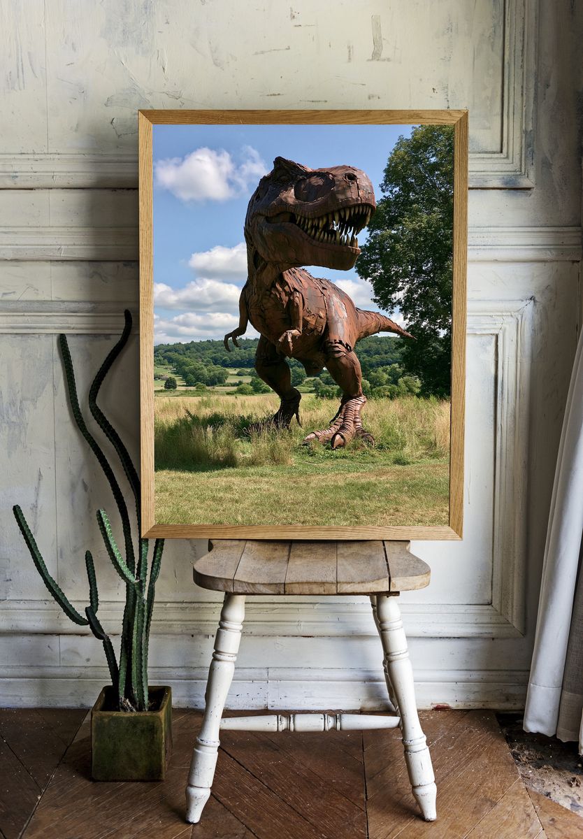 T-Rex Sculpture Landscape Print. — room view 1