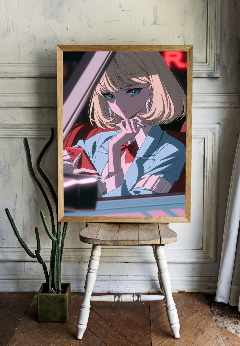 Blonde Anime Girl Portrait Print. room preview