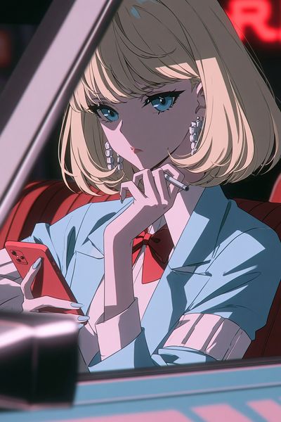 Blonde Anime Girl Portrait Print. poster