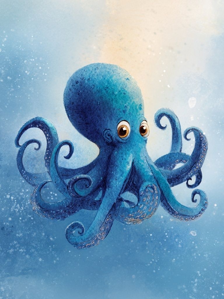 Blue Octopus Watercolor Poster. poster detail