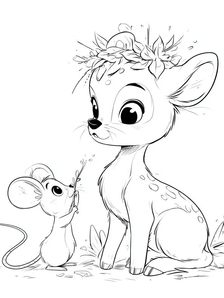 Deer and Mouse Line Art Poster. poster — animals art