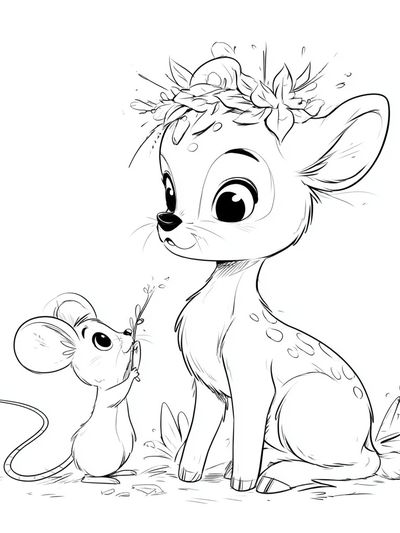 Deer and Mouse Line Art Poster. poster