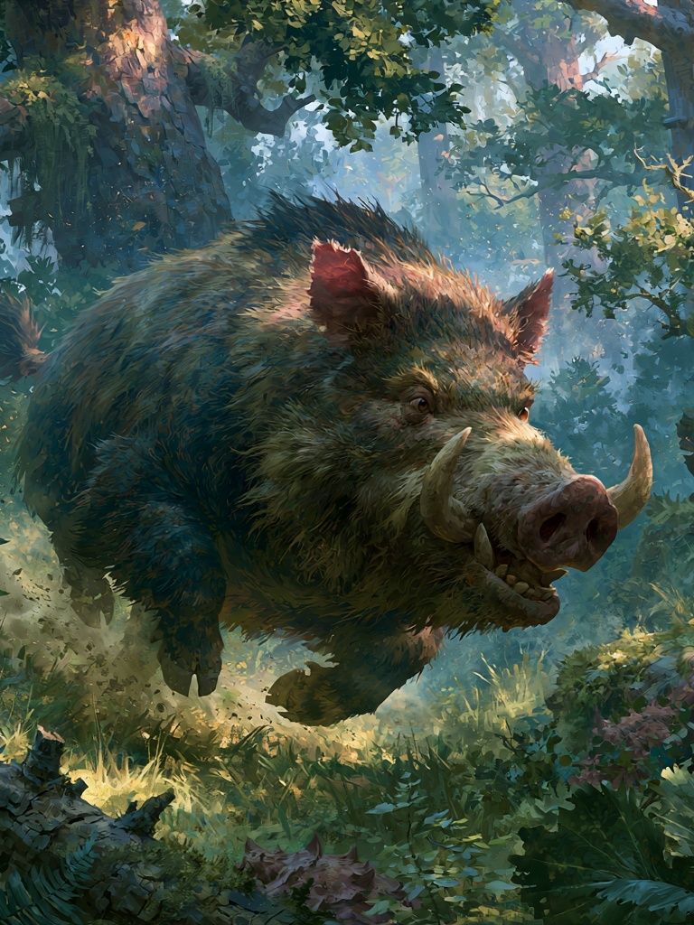 Charging Boar Forest Illustration Poster. poster detail