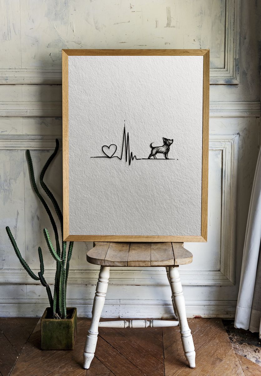 Heartbeat Dog Line Art Poster. — room view 1