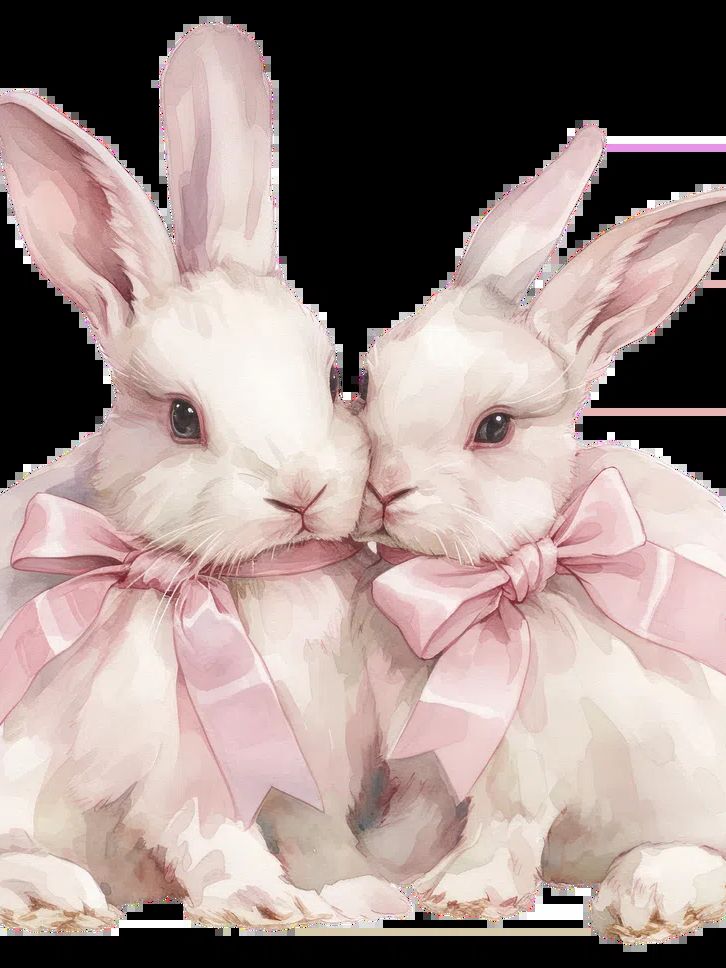 Pink Bunny Duo Watercolor Print. poster — animals art