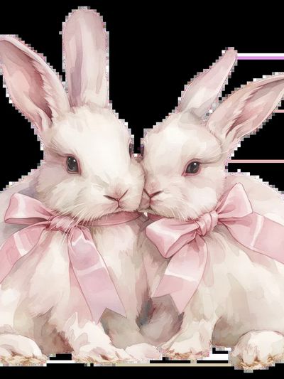 Pink Bunny Duo Watercolor Print.