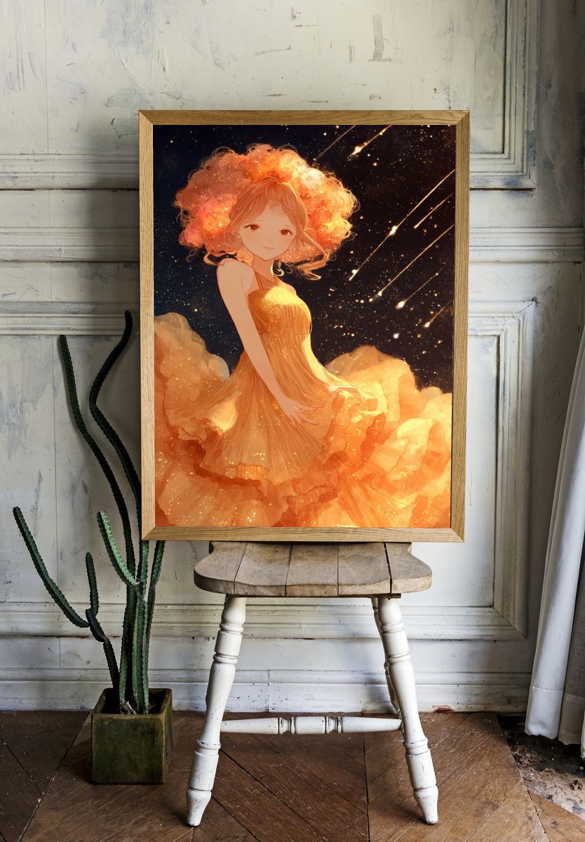 Celestial Girl in Orange Dress Poster. room preview
