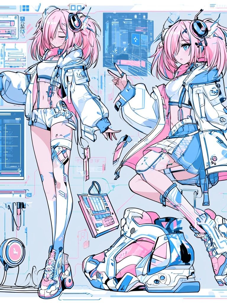 Pink Cyber Anime Girl Poster. poster — anime art