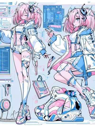 Pink Cyber Anime Girl Poster. poster