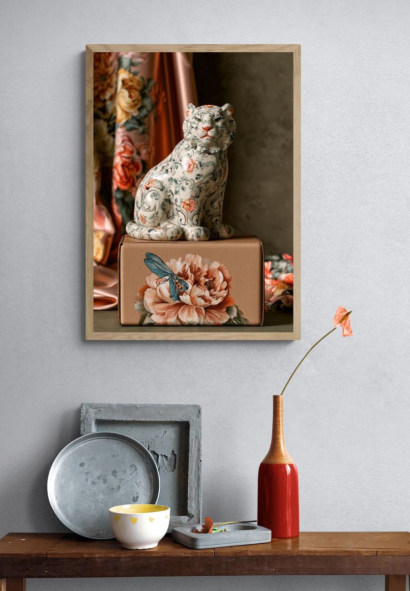 Floral Tiger Still Life Print. — room view 3