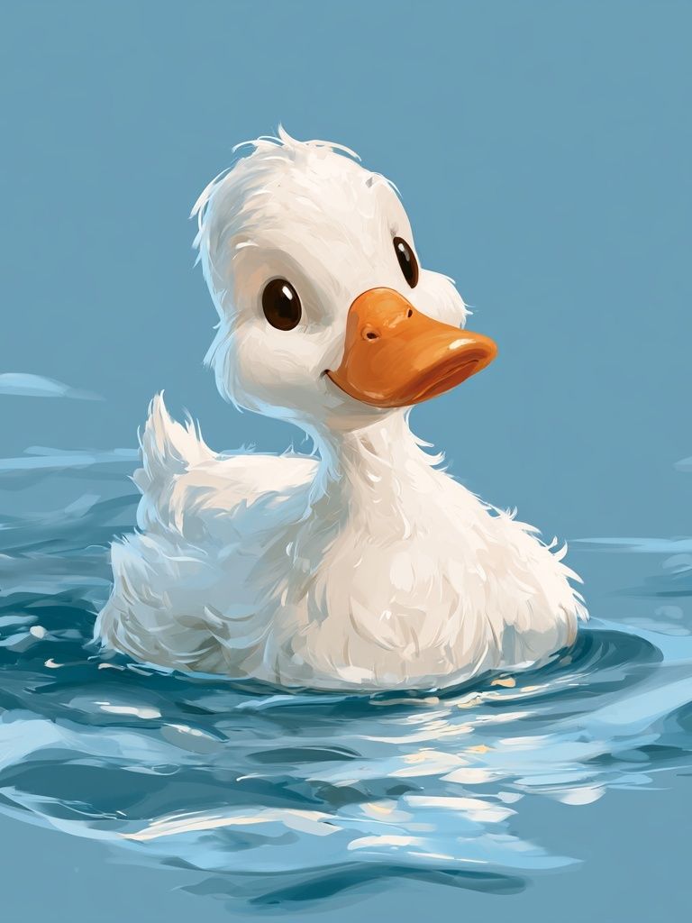Cute Duckling in Water Illustration Poster. poster detail