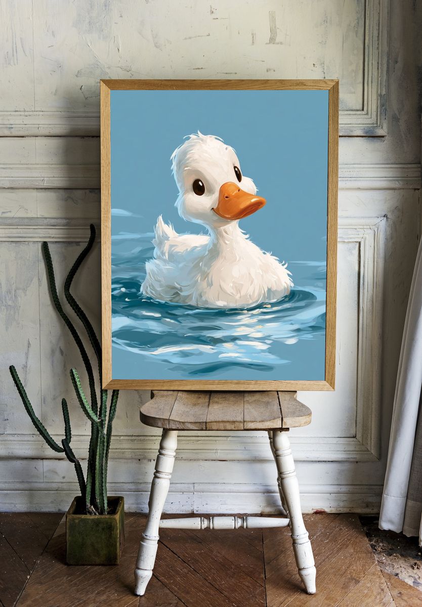 Cute Duckling in Water Illustration Poster. — room view 1