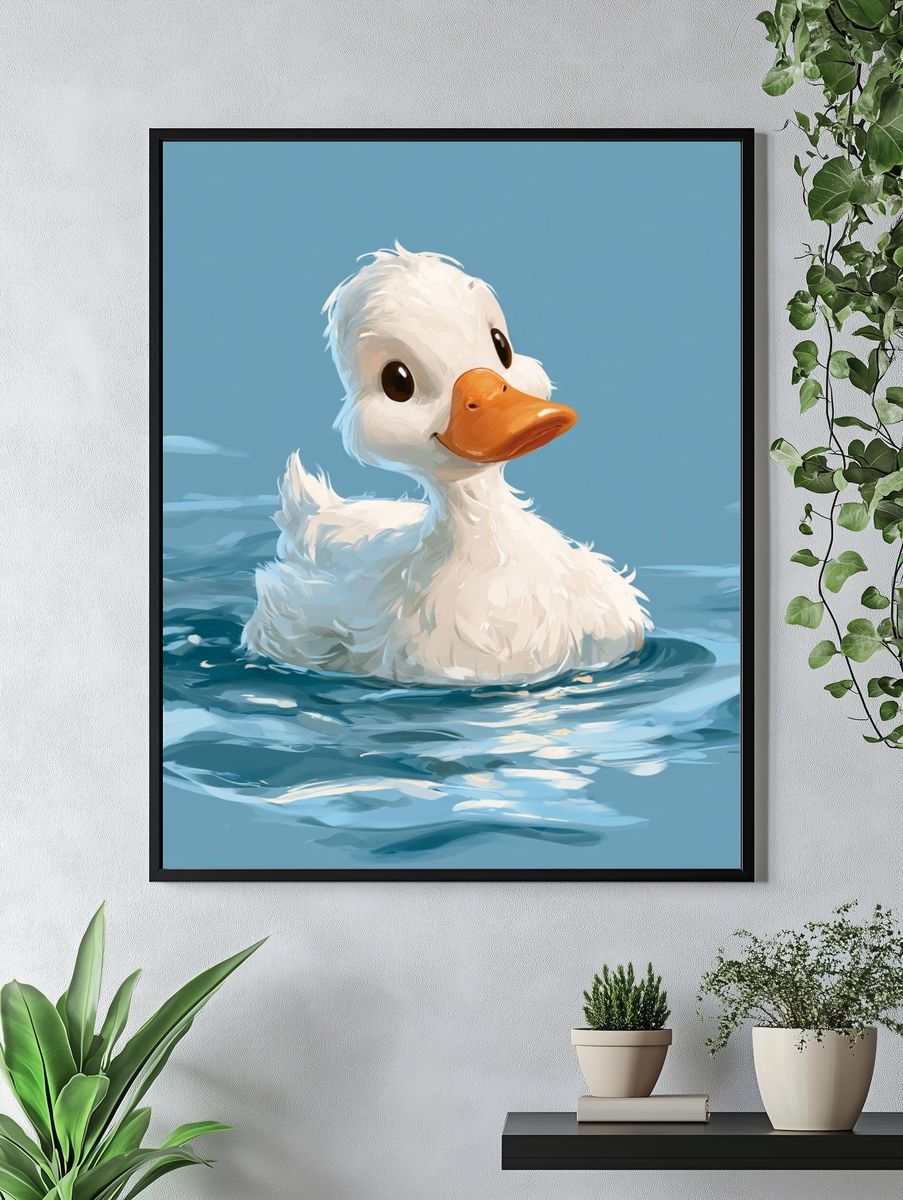 Cute Duckling in Water Illustration Poster. — room view 4