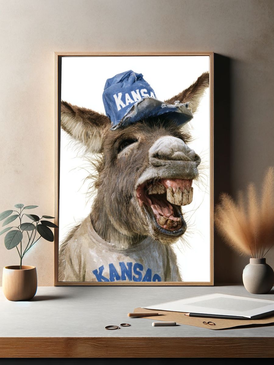 Laughing Donkey Portrait Print. — room view 2