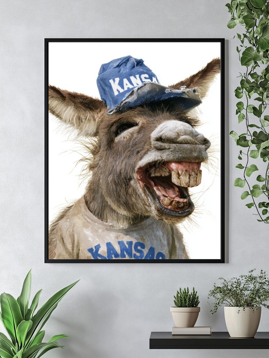 Laughing Donkey Portrait Print. — room view 4
