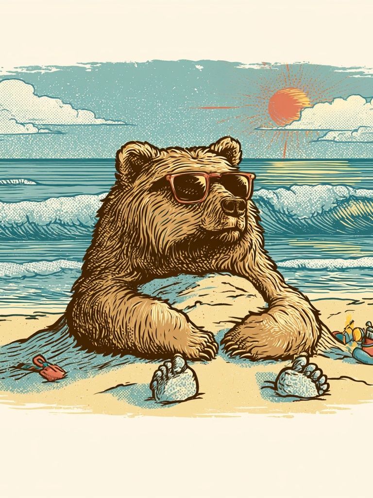 Cool Bear Beach Illustration Poster. poster detail