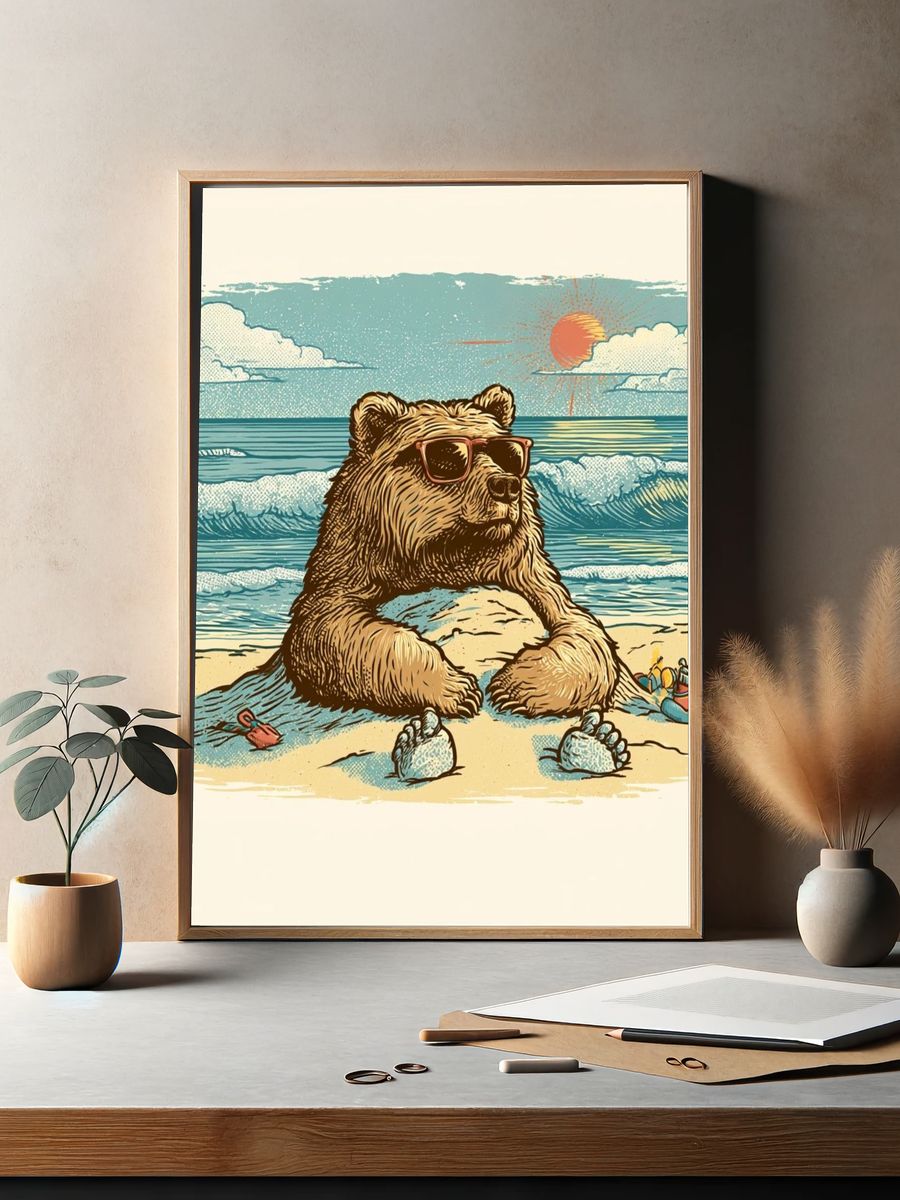 Cool Bear Beach Illustration Poster. — room view 2